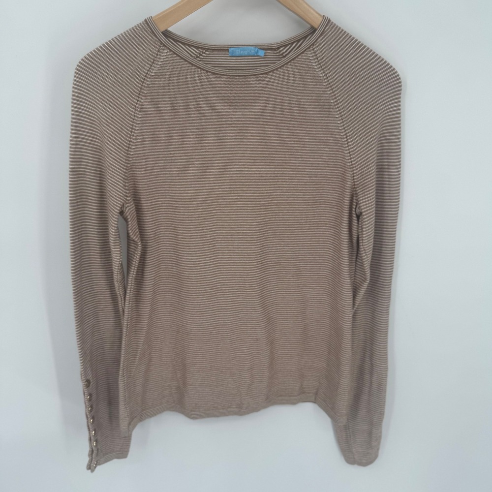 J McLaughlin Striped Sweater Brown White Button Cuff Women's Small